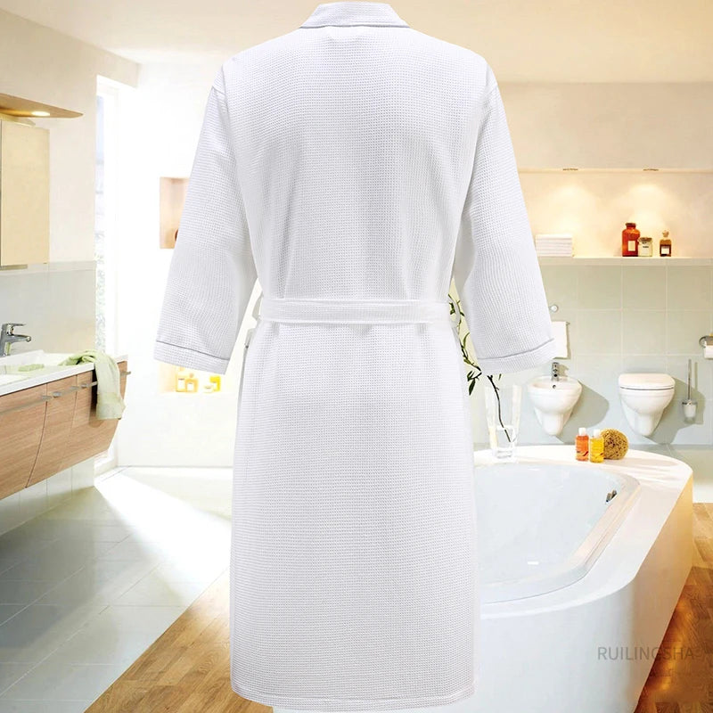 100% Cotton Men Bath Robe Waffle Suck Water Plus Size Towel Bathrobe Kimono Long Dressing Gown Women Sleepwear 5 Star Hotel Spa