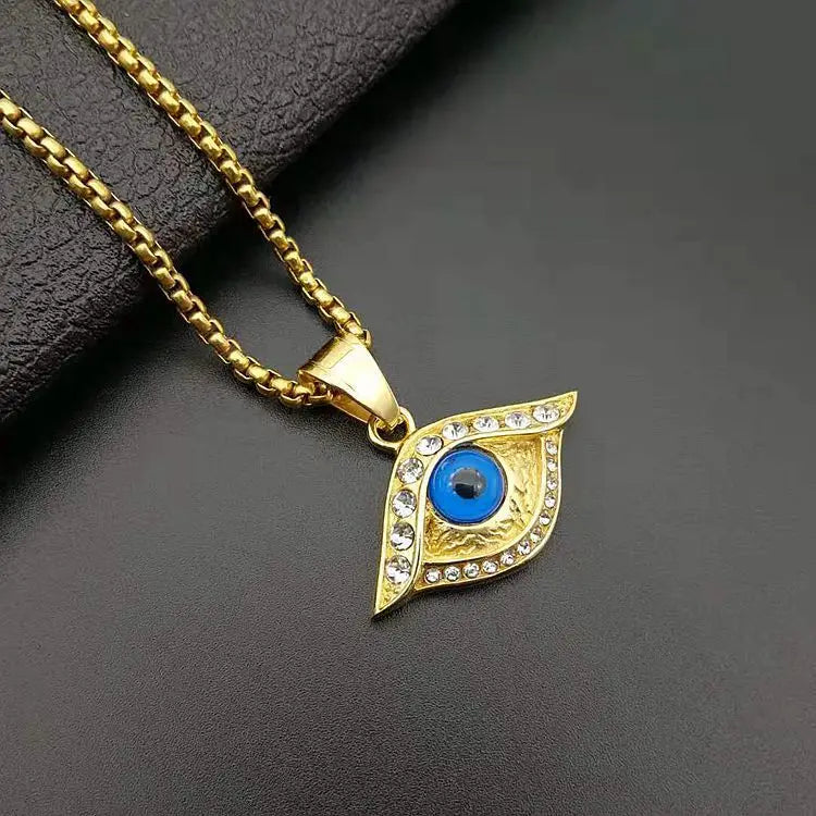 Hip hop Gold color Eye Pendant Necklace with zircon 316L Stainless steel Clavicle Necklace Women men Jewelry