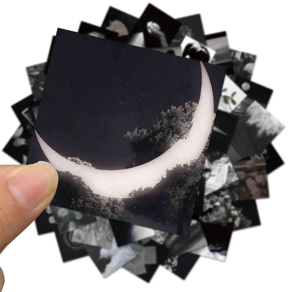 10/30/50PCS Ins Black and White Cold Wind Cruel Moonlight Personalized Graffiti Waterproof Sticker NotebookRefrigeratorWholesale
