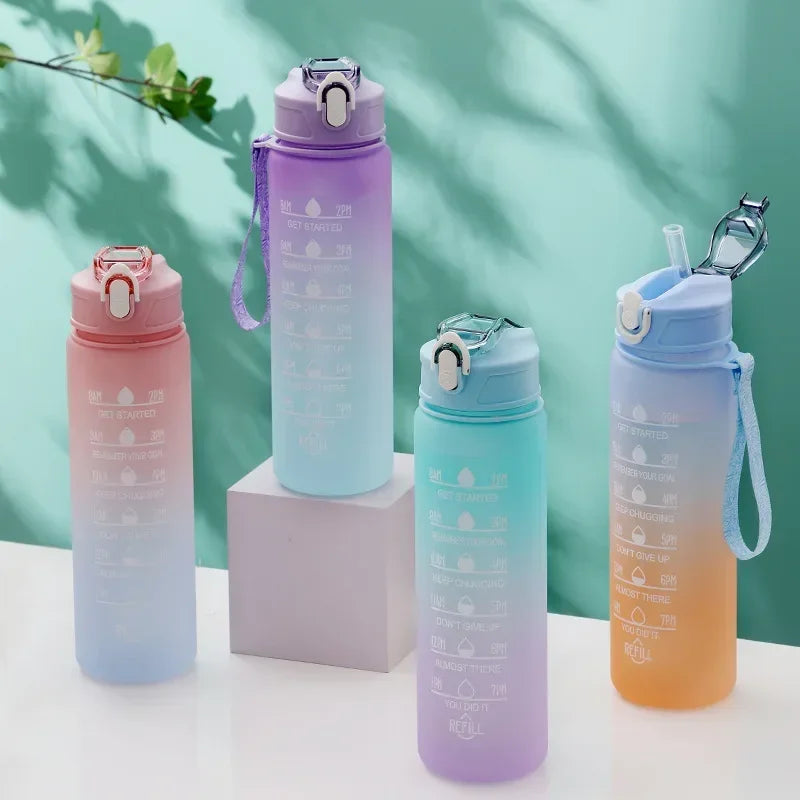 900ML Water Bottle with Straw Motivational Sport Water Bottle for Girls Leakproof Drinking Bottles Outdoor Travel Fitness Jugs