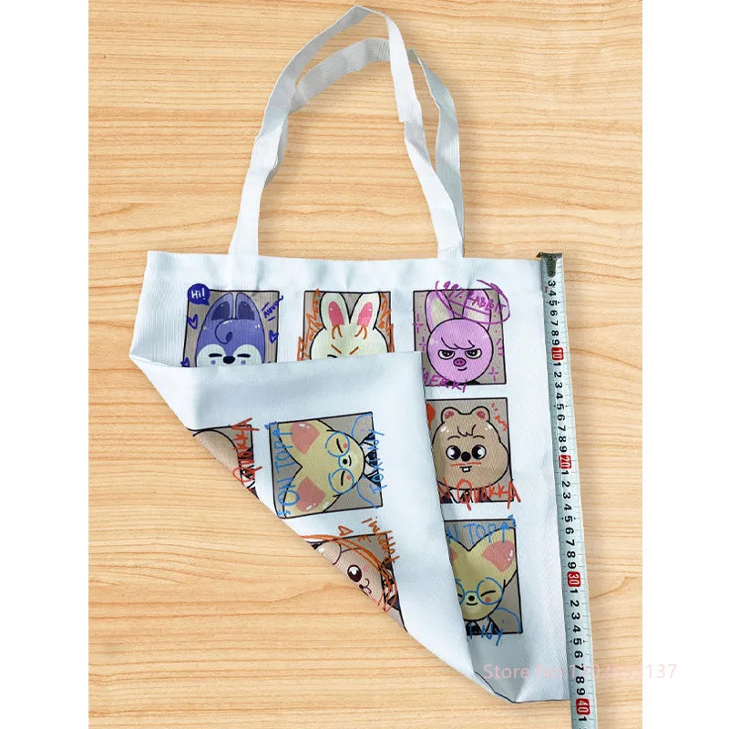New Lady Tote Bags Black White Cute Cat Printed Fabric Eco Handbag High Capacity Shopping Office Reusable Casual Shoulder Bag