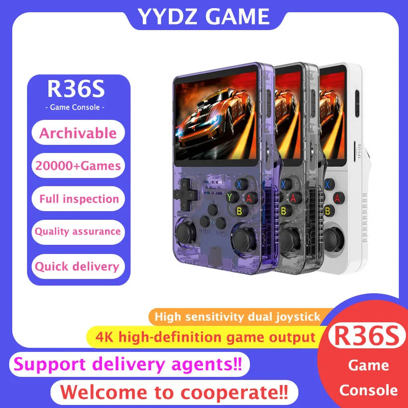 R36S Console R35s Plus Video Handheld Game Console Linux System 3.5 Inch IPS Screen Portable Pocket Video Player 128GB Games