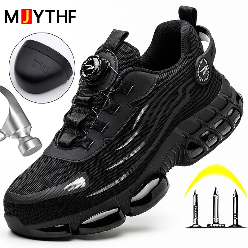 Rotating Button New Safety Shoes Men Anti-smash Anti-puncture Work Shoes Fashion Men Sport Shoes Security Protective Boots Men