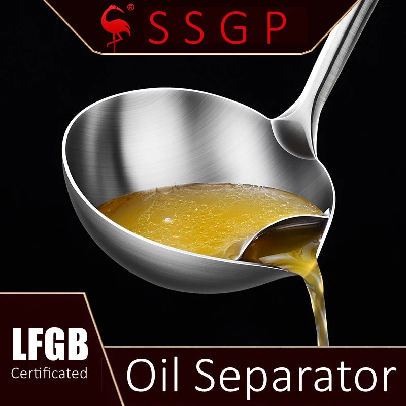 LFGB Certificated 304 Stainless Steel Oil Filter Fat Separating Soup Spoon Family Dinner Serving Ladle for Christmas New Year
