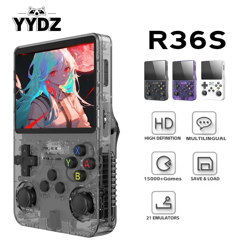 R36S Retro Handheld Video Game Console Linux System 3.5-inch IPS Screen Portable Handheld Video Player 64GB 15000 Games