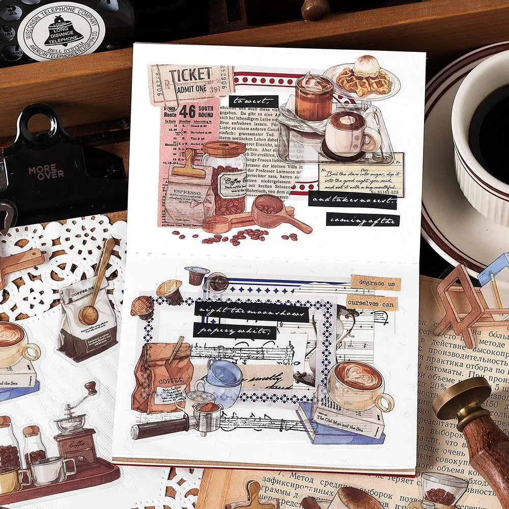 40 Pcs Vintage Coffee Theme Scrapbooking Stickers Retro Coffee Waterproof Stickers For Planner Junk Journals Diary Decoration