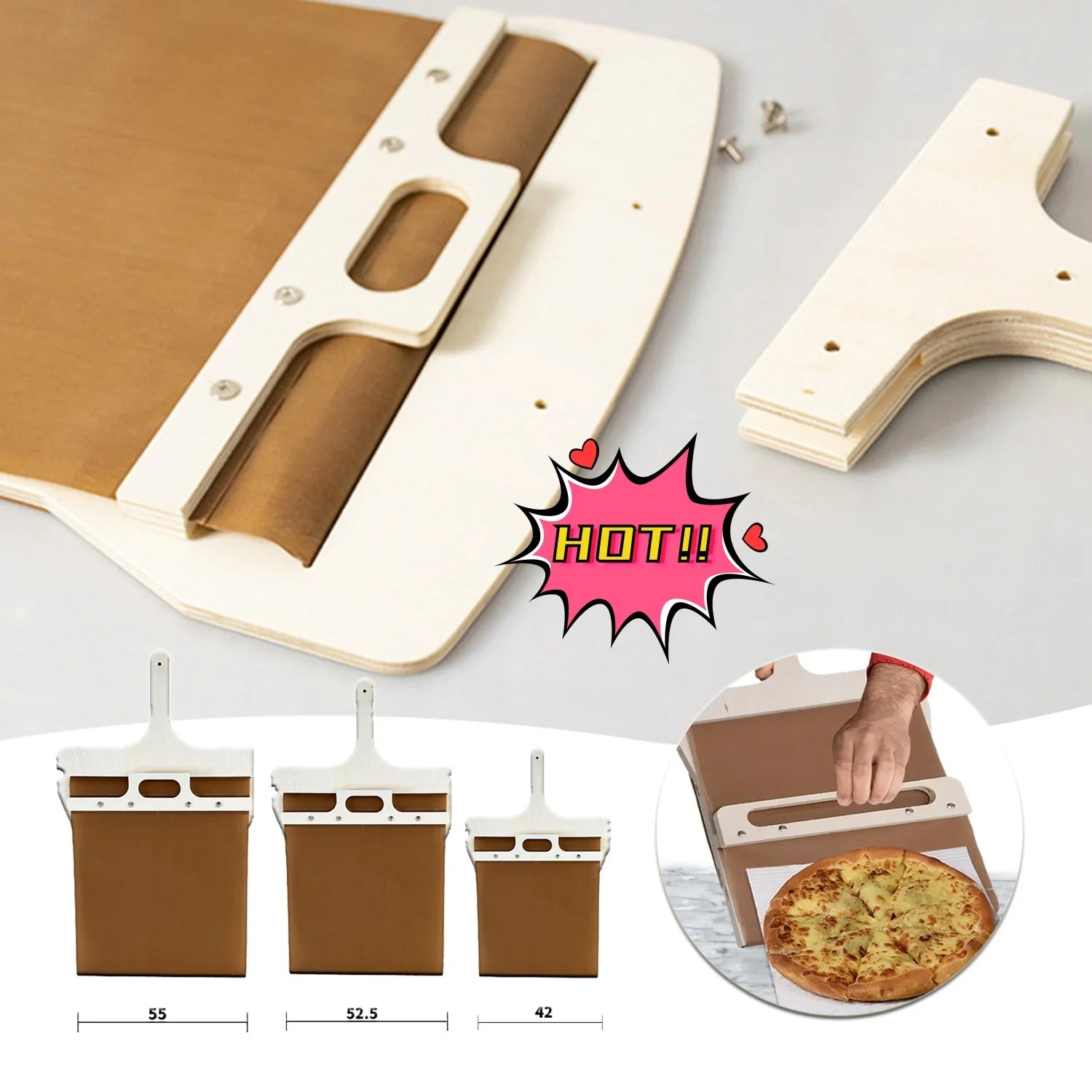 Creative 3 Sizes Sliding Pizza Peel Shovel Storage Board Pala Pizza Tray Wooden Handle Transfer Pizza Kitchen Gadgets