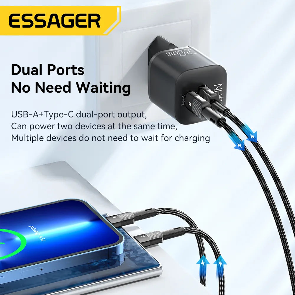 Essager 20W GaN PD USB C Charger for iPhone 14 13 12 11 Pro Max Phone QC 3.0 PD 3.0 USB Type C Fast Charging for Xiaomi pocoiPad