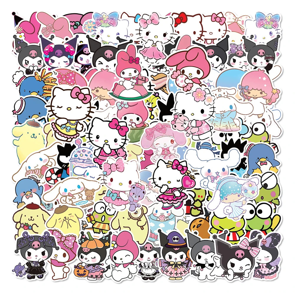 10/30/50/100PCS Mixed Cute Sanrio Stickers Cinnamoroll HelloKitty Kuromi Decals DIY Phone Luggage Laptop Guitar Sticker Kids Toy