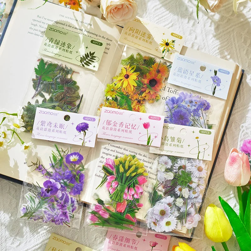 40 pcs Kawaii Creative flower plant Stickers hand tent DIY Stick Labels Scrapbooking Material Junk Journal Supplies