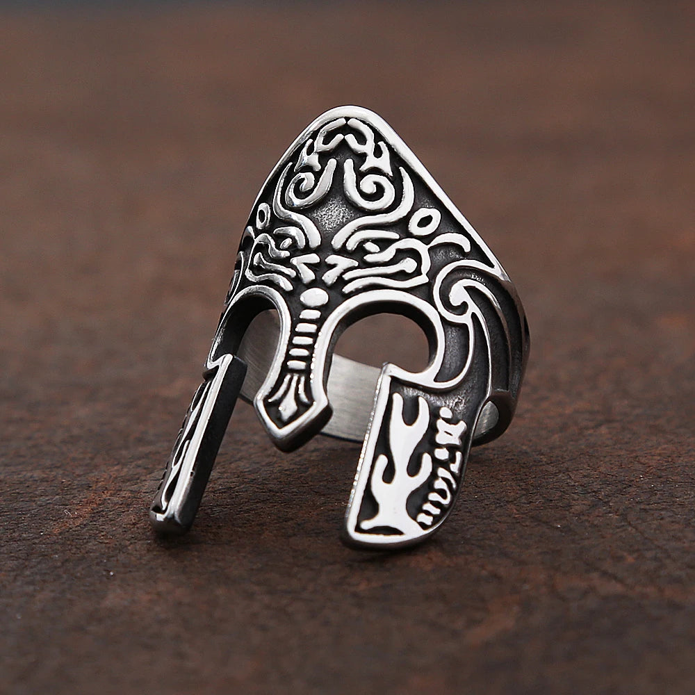National Beliefs Warrior Mens Spartan Helmet Ring 316L Stainless Steel Biker Mask Ring Punk Cool Jewelry Gifts Dropshipping