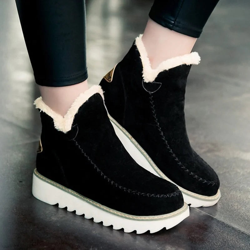 Women Winter Boots Thick Fur Snow Boots Cotton Shoes Casual Slip-On Faux Suede Ankle Boots Keep Warm Winter Shoes Botas Mujer