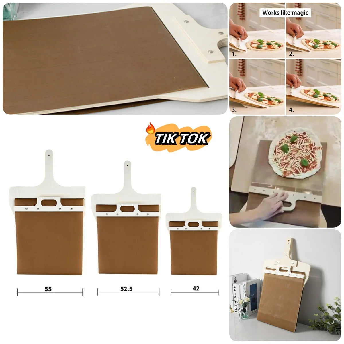 Creative 3 Sizes Sliding Pizza Peel Shovel Storage Board Pala Pizza Tray Wooden Handle Transfer Pizza Kitchen Gadgets