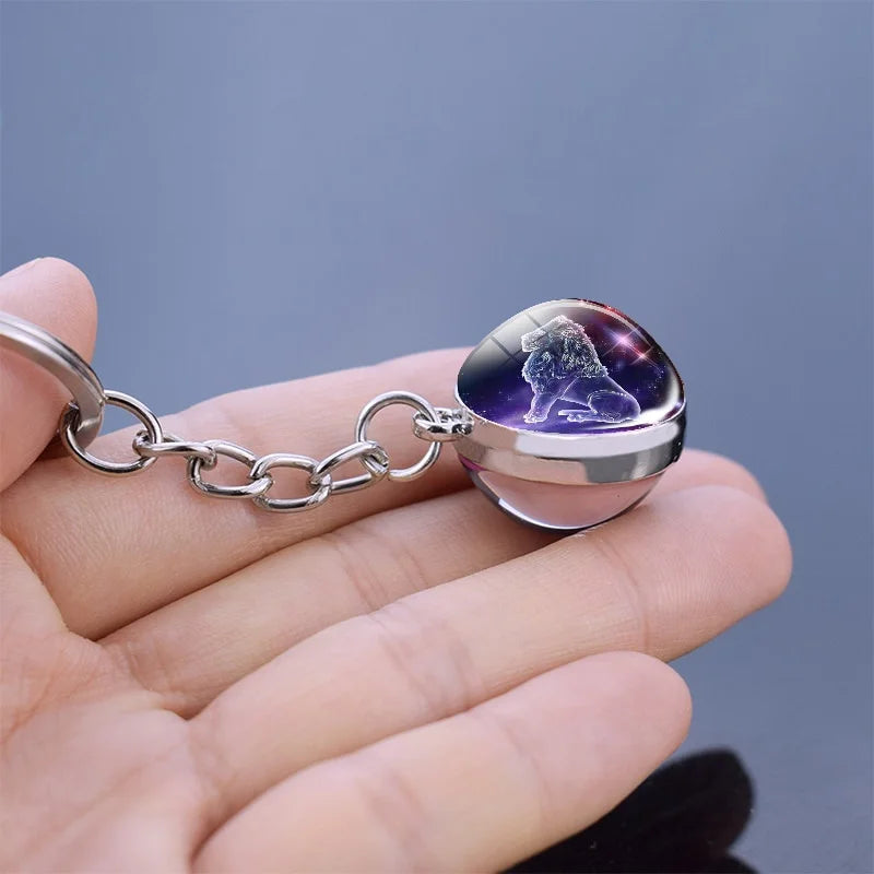 12 Constellation Luminous Keychain Double Sided Glass Ball Pendant Zodiac Key chain Glow In The Dark Key Holder Birthday Gift