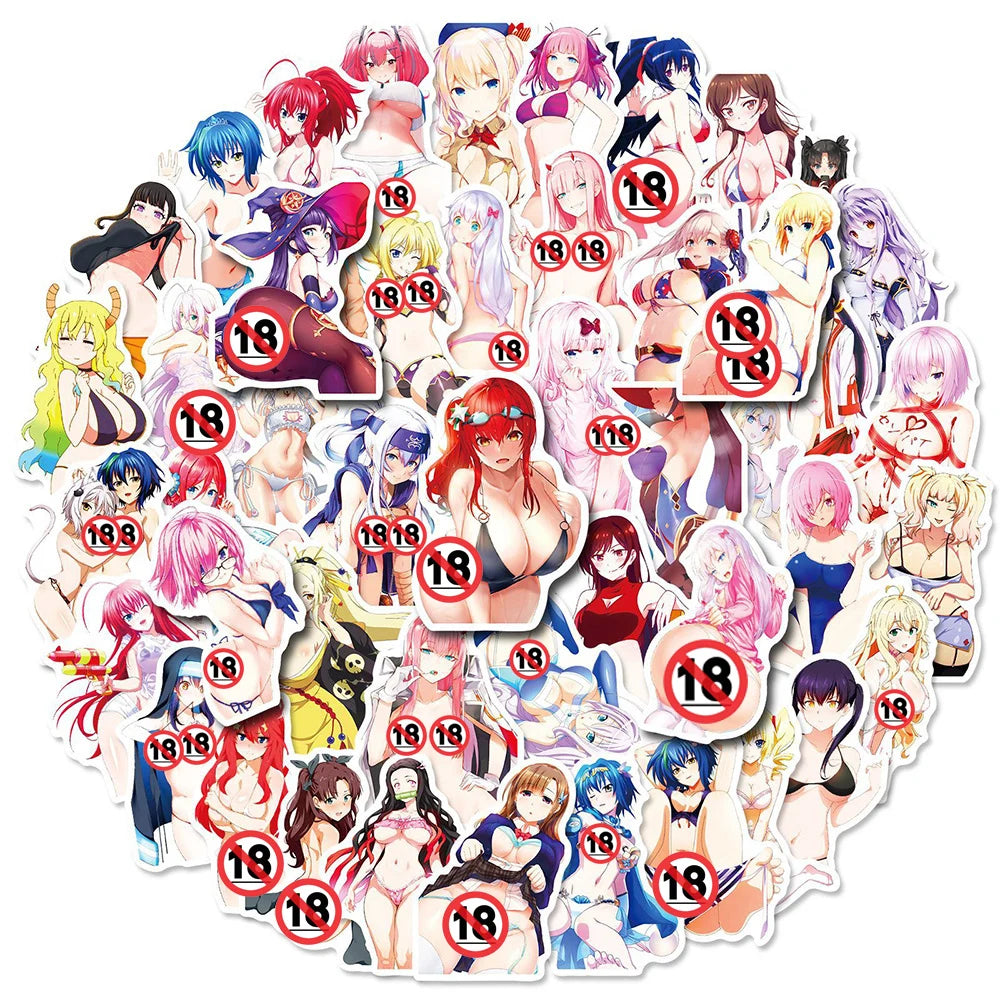 10/50/100PCS Hentai Anime Sexy Girl Stickers for Adult Decoration Decal Toy DIY Laptop Phone Skateboard Waterproof Waifu Sticker